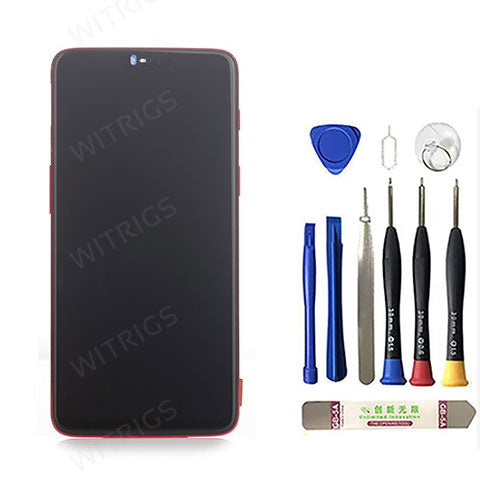 OEM Screen Replacement with Frame for OnePlus 6 Amber Red