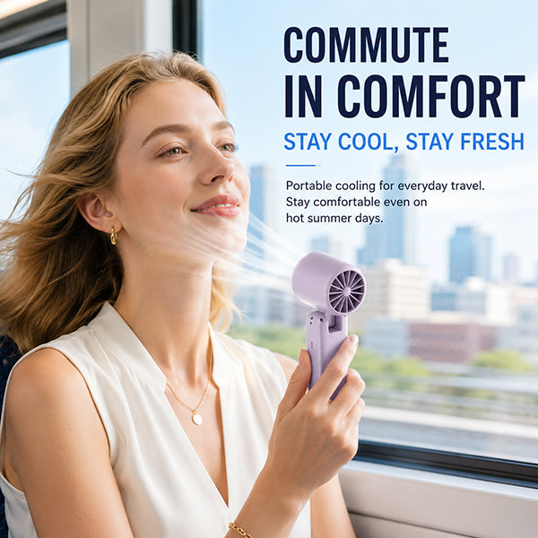 Pocket Size Handheld Neck Fan Foldable Rechargeable Personal Fan for Travel and Office Comfort.
