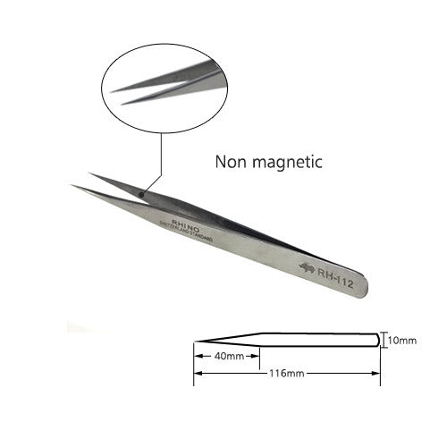 Pro Rhino Stainless Steel Tweezers Fine Tip Straight ST-12 Silver
