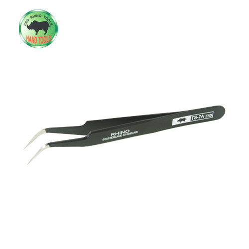 Pro Rhino ESD Safe Stainless Steel Tweezers Fine Tip Curved ESD-15 Black