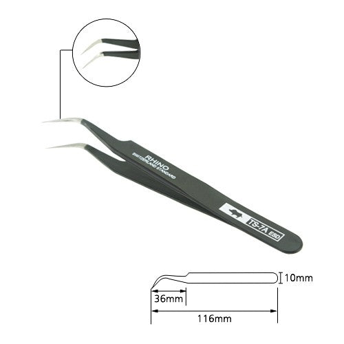 Pro Rhino ESD Safe Stainless Steel Tweezers Fine Tip Curved ESD-15 Black