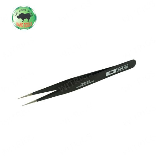 Pro Rhino ESD Safe Stainless Steel Tweezers Fine Tip Straight ESD-10 Black