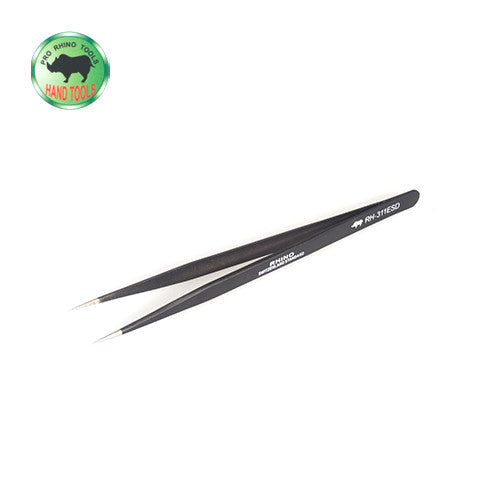 Pro Rhino ESD Safe Stainless Steel Tweezers Super Fine Tip Straight ESD-11 Extended Black