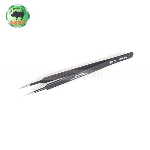 Pro Rhino ESD Safe Stainless Steel Tweezers Super Fine Tip Straight ESD-14 Extended Black