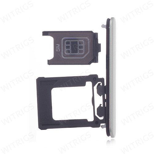 OEM SIM Card Tray + SIM Cover Flap for Sony Xperia XZ1 Compact White Silver