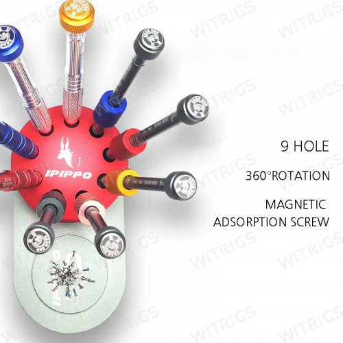 9 Holes Rotating Magnetic Screwdriver Holder Red