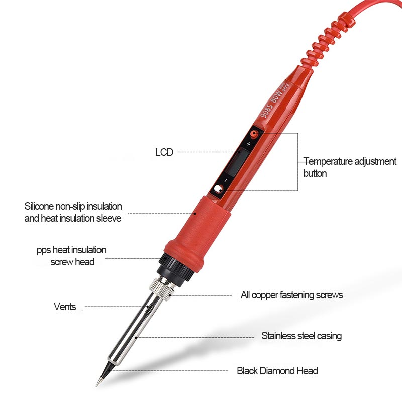 JCD Soldering Iron Kit Adjustable Temperature 80W 908S (Red-EU 220V)