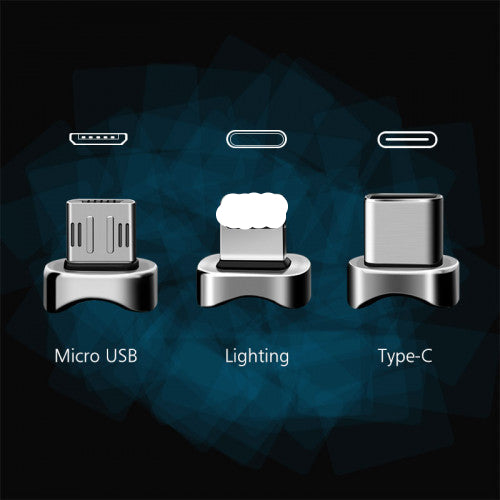 3 in 1 Magnetic Fast Charging Cable Compatible with Micro USB, Type C, lighting 1m Black