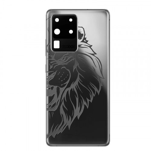 Custom Luxury Battery Cover with Frame for Samsung Galaxy S20 Ultra Lion Silver