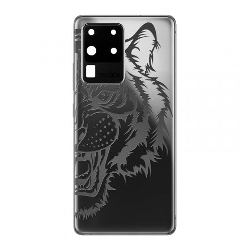 Custom Luxury Battery Cover with Frame for Samsung Galaxy S20 Ultra Tiger Silver