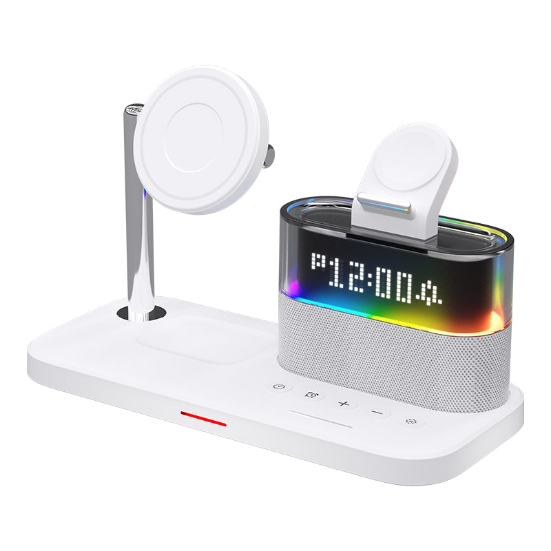 15W fast charging station 5 in 1 wireless charger for Samsung/Google/OnePlus/Sony(with alarm clock + time display)