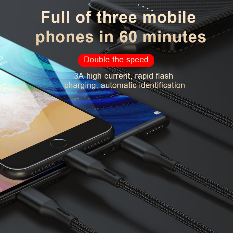 3 in 1 Charger Cable Data Cable USB Cable Universal Charging Cord For Type-C /Micro USB /iPhone