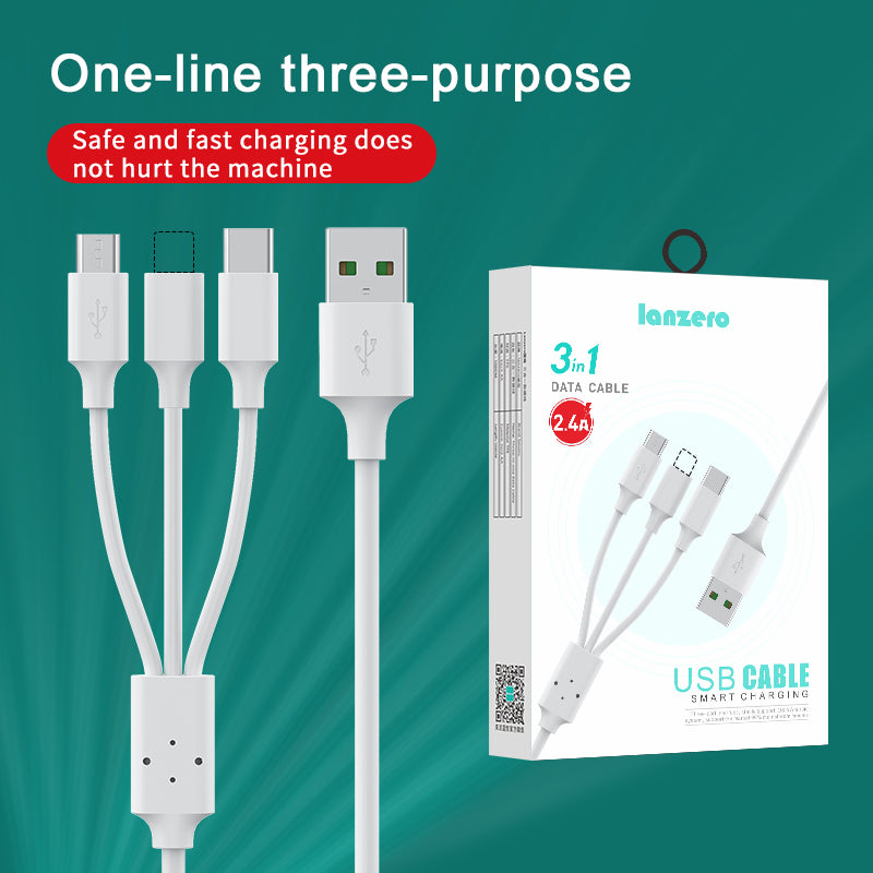 Original 3 in 1 Charging Cable 2.4A Fast Charging USB Cable for Android IOS Type-C