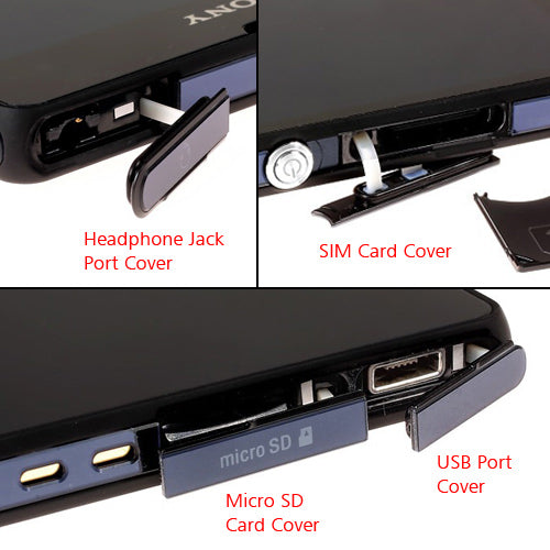 OEM SIM + SD + Headphone + USB Cover Flap for Sony Xperia Z Black