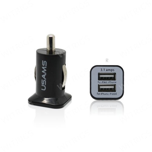 USAMS Dual USB Ports Car Charger 3.1A Output Black