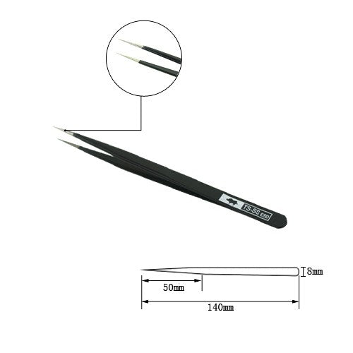 Pro Rhino ESD Safe Stainless Steel Tweezers Super Fine Tip Straight ESD-11 Black