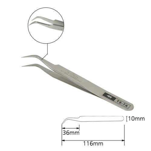 Pro Rhino Stainless Steel Tweezers Fine Tip Curved 7-SA Silver