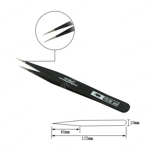Pro Rhino ESD Safe Stainless Steel Tweezers Fine Tip Straight ESD-10 Black