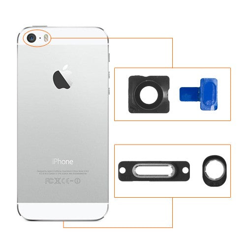 OEM Flash Cover+Camera Lens+Earphone Jack Ring+Charging Port Brackets for iPhone 5S Silver