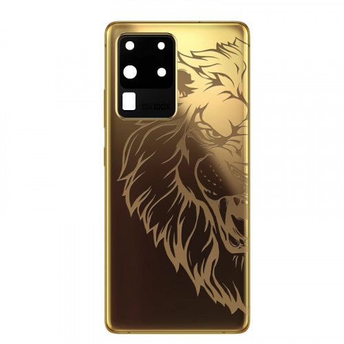 Custom Luxury Battery Cover with Frame for Samsung Galaxy S20 Ultra Lion Gold