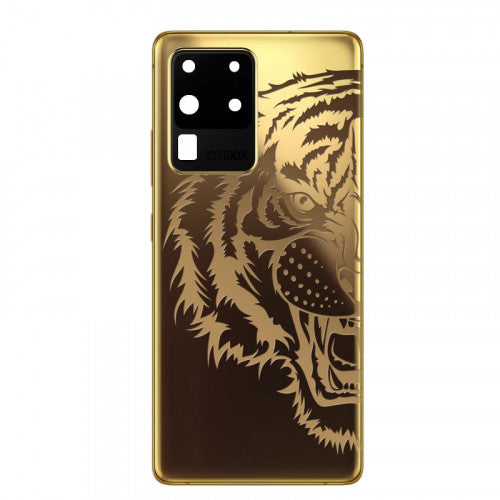 Custom Luxury Battery Cover with Frame for Samsung Galaxy S20 Ultra Tiger Gold