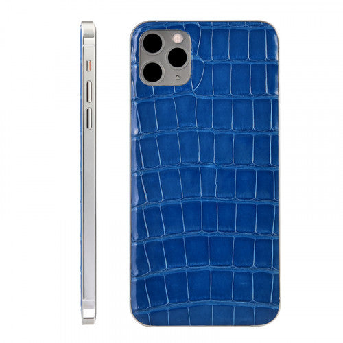Leather Version Custom Rear Housing for iPhone 11 Pro Max Alligator Leather Sea Blue