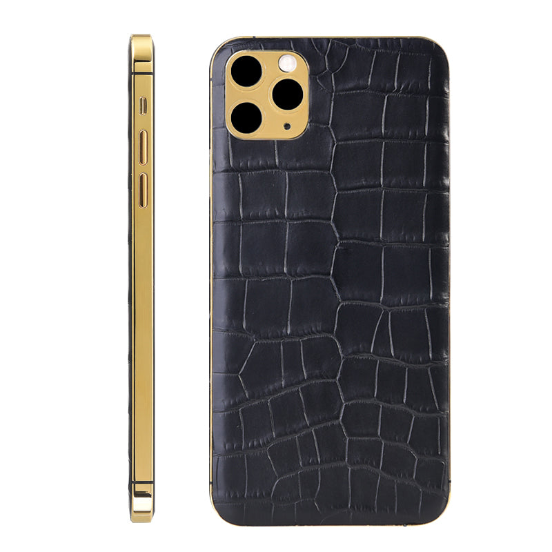 Leather Version Custom Rear Housing for iPhone 11 Pro Max Alligator Leather Black