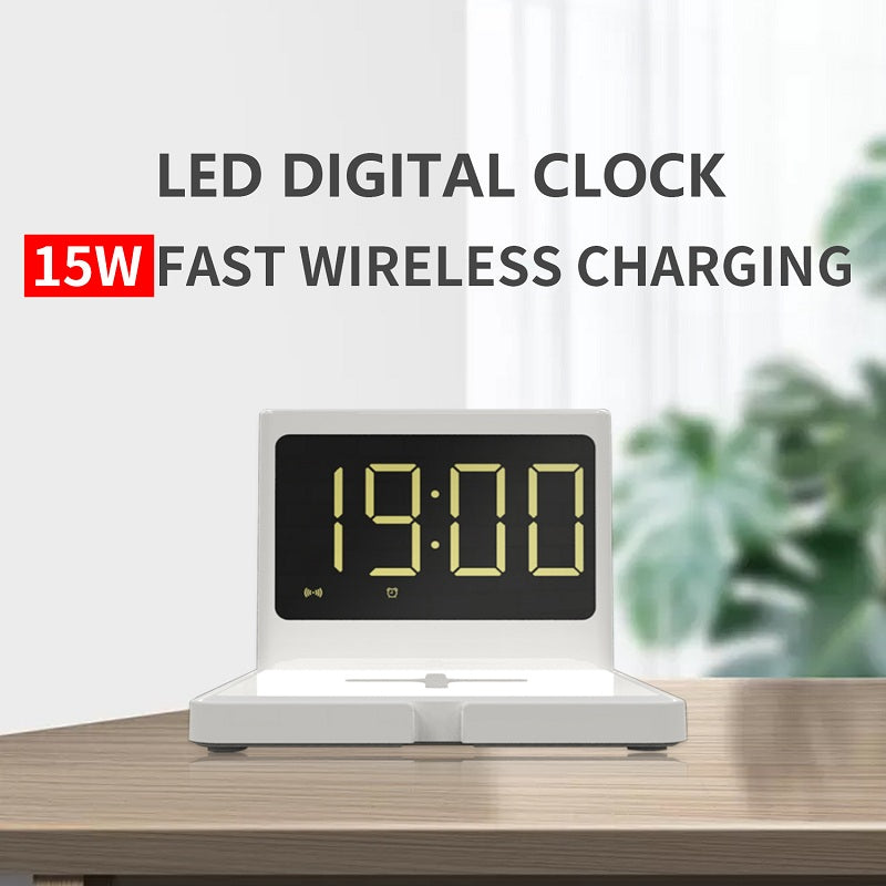 3 in 1 Digital Clock Fast Wireless Charger Black