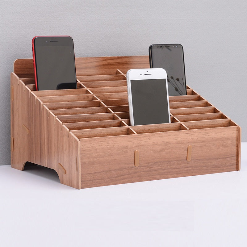 Storage Wood Box Cell Phone Organize Box (Brown-30)
